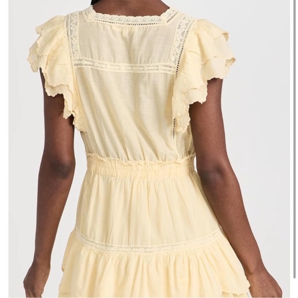 LOVESHACKFANCY Darryl Flutter Sleeve Butter Yellow Ruffled Mini Dress - Picture 7 of 16